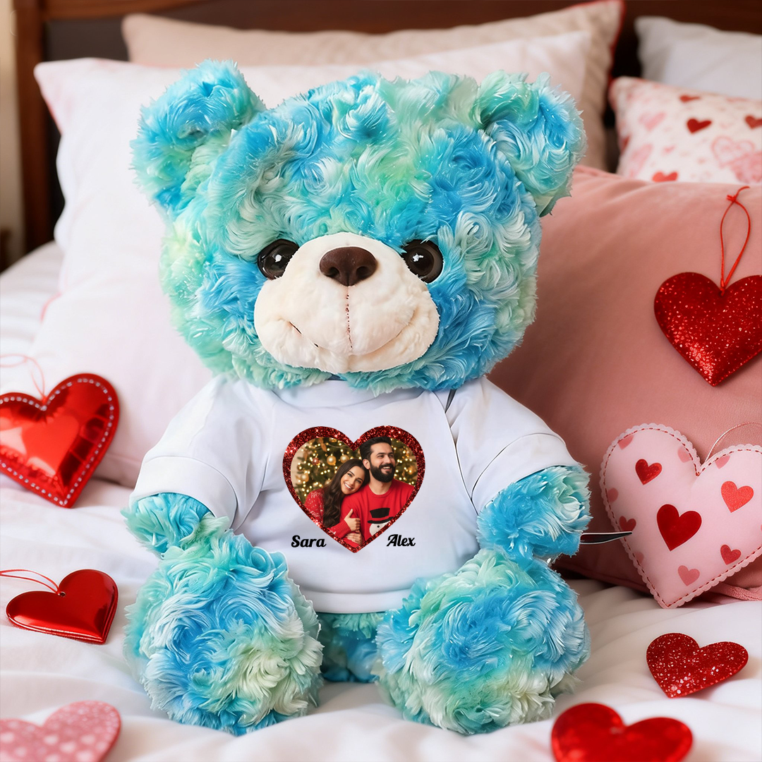 Will You Be My Valentine - Teddy Bear With Personalized Photo Shirt