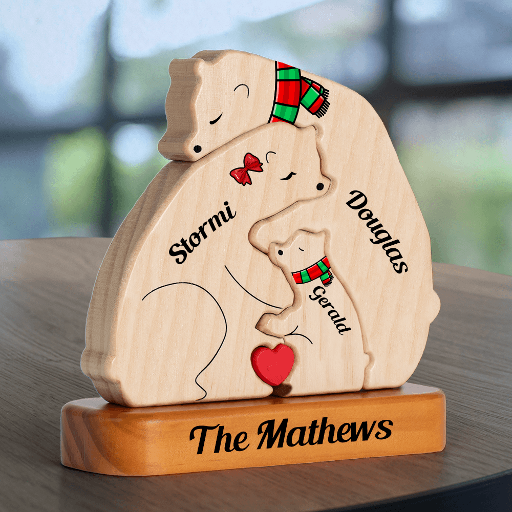 Cozy Bear Family Hugging Season - Wooden Pet Carvings Puzzle