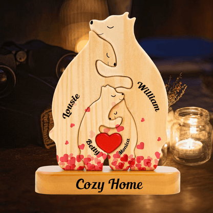 Heart Personalized Wooden Bears Family - Custom Name Puzzle