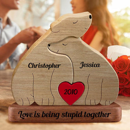 Huggy Bear Family Puzzle - Wooden Bears Family - Wooden Pet Carvings