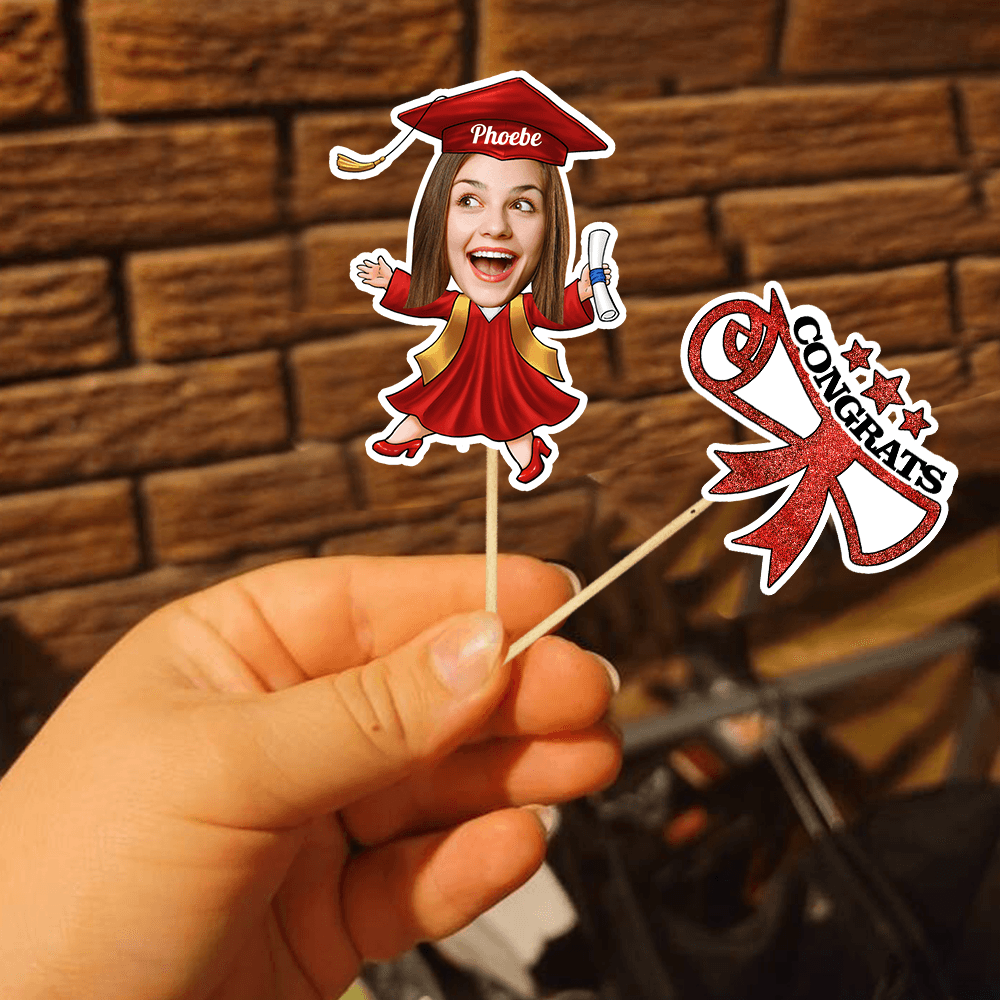Custom Face Class of 2025 Cupcake Toppers, Graduation Decorations - Cake Topper Only Paper