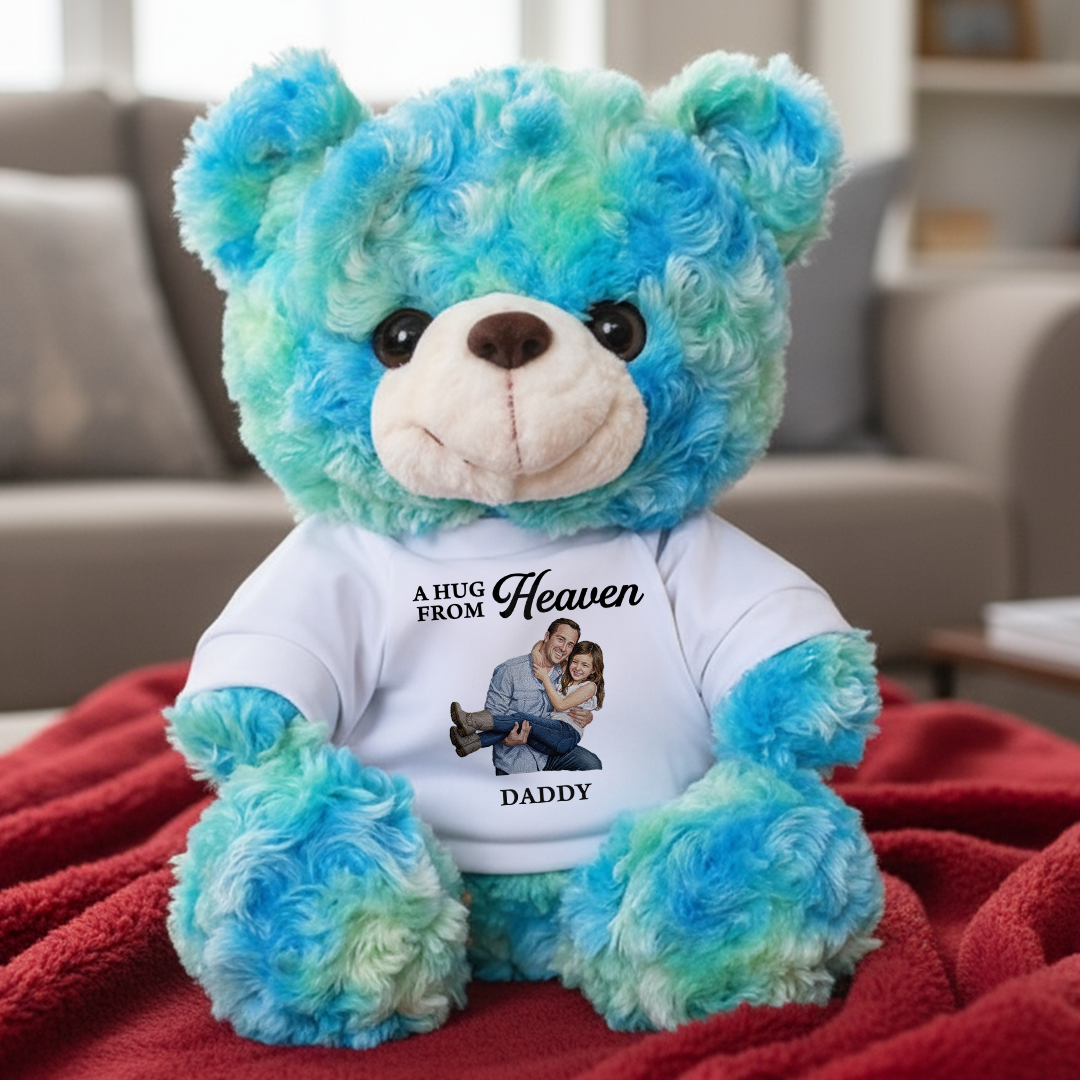 Custom Memorial Embroidery - Teddy Bear With Personalized Photo Shirt