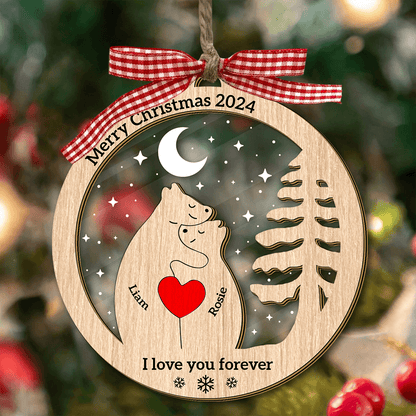 Personalized Wooden Bear Family Ornament - Custom Pet Carving