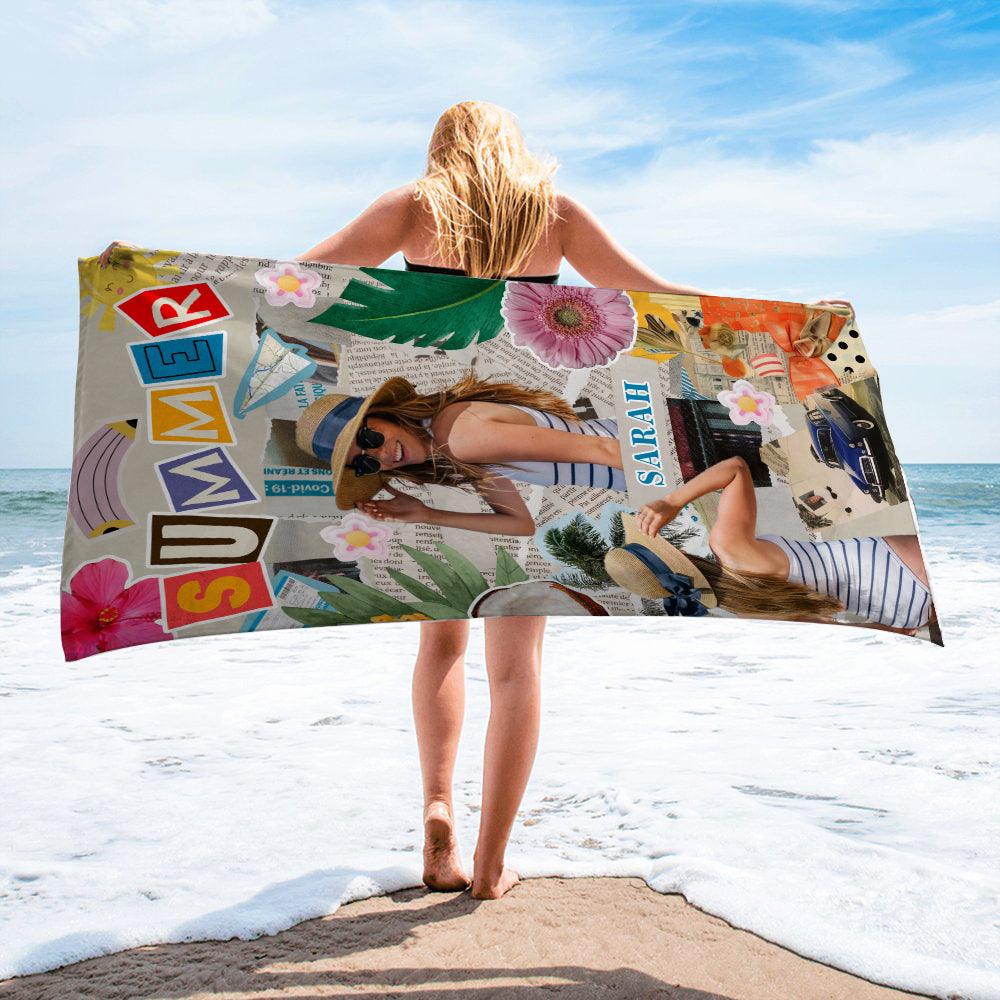 Personalized Photo Name Beach Towel - Custom Summer Gift