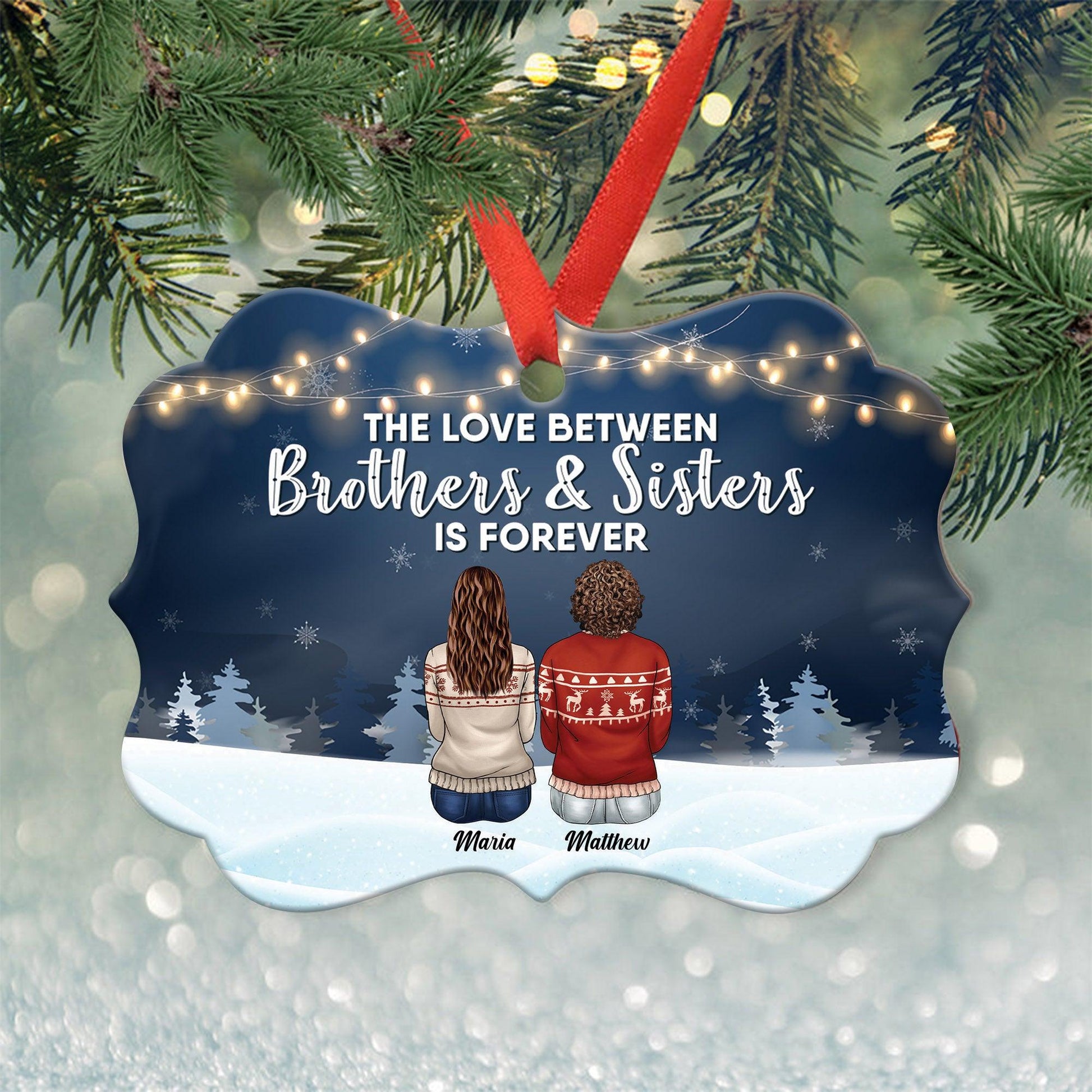 Brothers & Sisters Forever - Personalized Ornament - Family Hugging