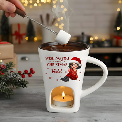 Personalized Cartoon Hot Chocolate Fondue Mug – Custom Coffee Mug, Unique Christmas Gift