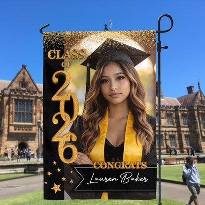 Individuelle Glitzer-Gartenflagge für den Abschluss der Klasse 2024, perfektes Geschenk für Absolventen – Abschlussdekoration 