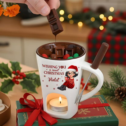 Personalized Cartoon Hot Chocolate Fondue Mug – Custom Coffee Mug, Unique Christmas Gift