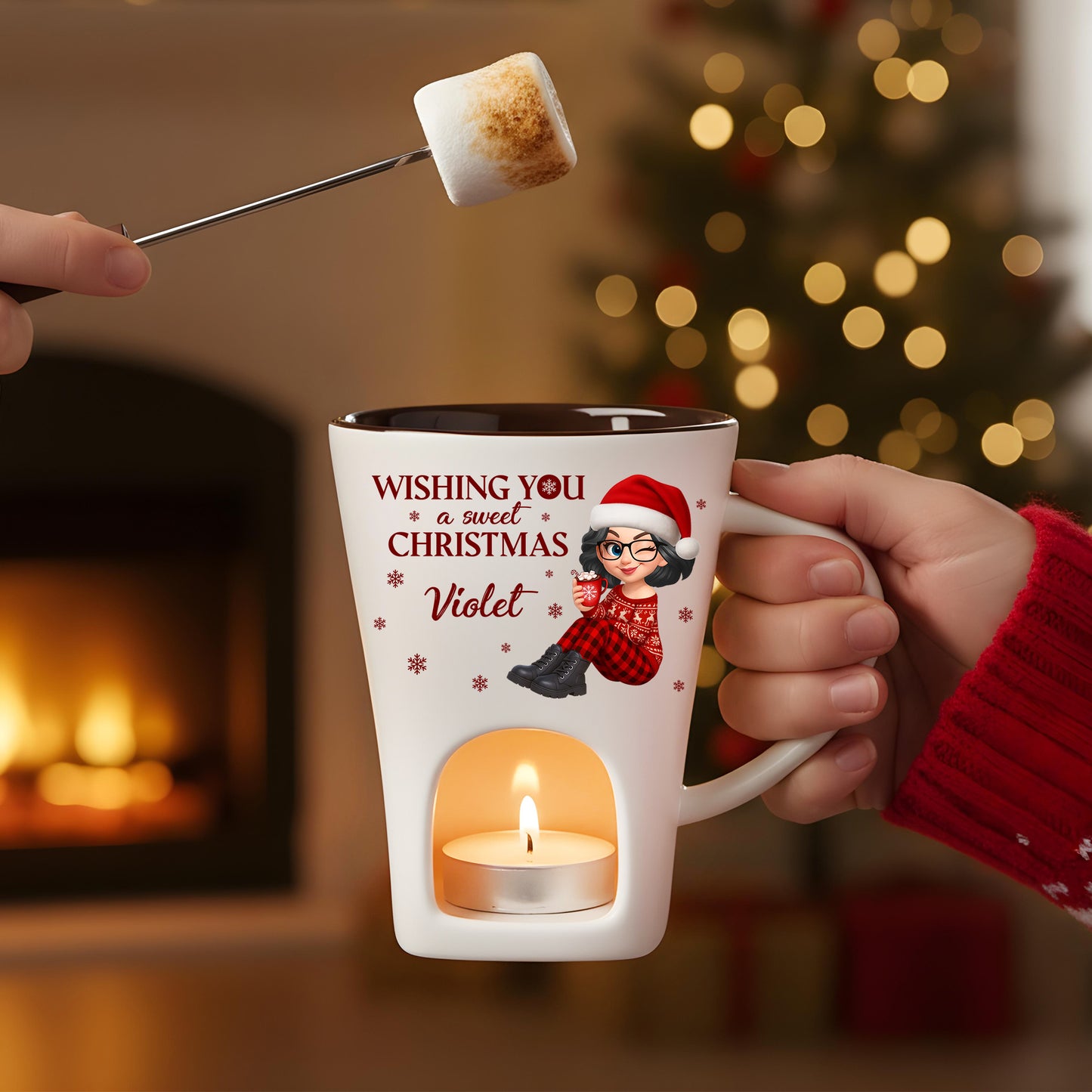 Personalized Cartoon Hot Chocolate Fondue Mug – Custom Coffee Mug, Unique Christmas Gift