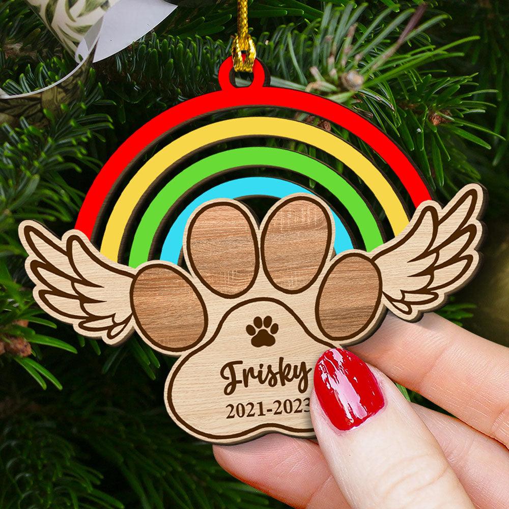 Memorial Rainbow Paw Christmas Ornament - 1 Layered Wood Ornament