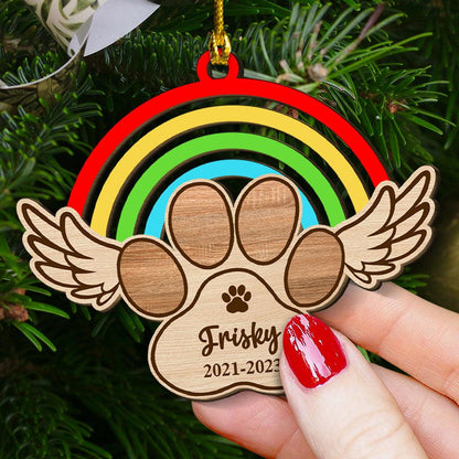 Memorial Rainbow Paw Christmas Ornament - 1 Layered Wood Ornament
