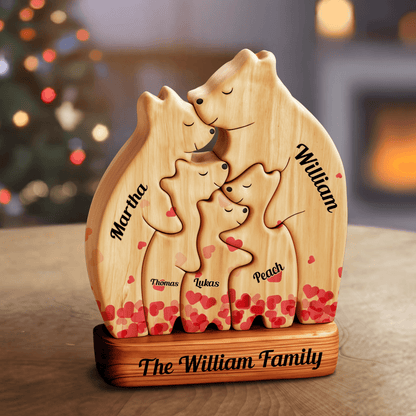Heart Personalized Wooden Bears Family - Custom Name Puzzle
