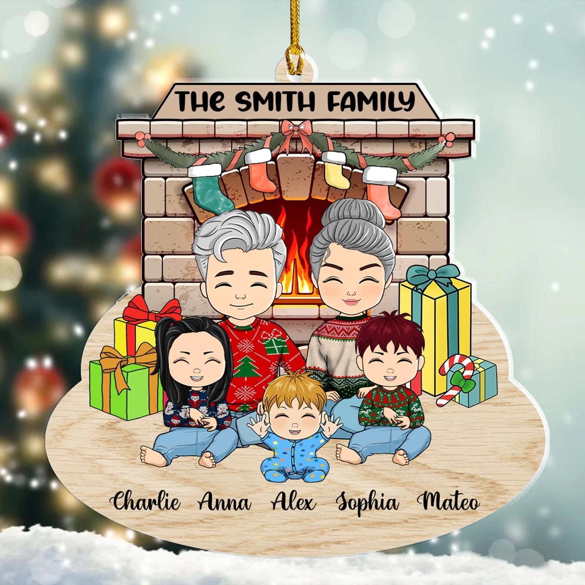 Family This Christmas With Fireplace - Personalized Ornament