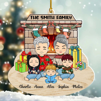 Family This Christmas With Fireplace - Personalized Ornament