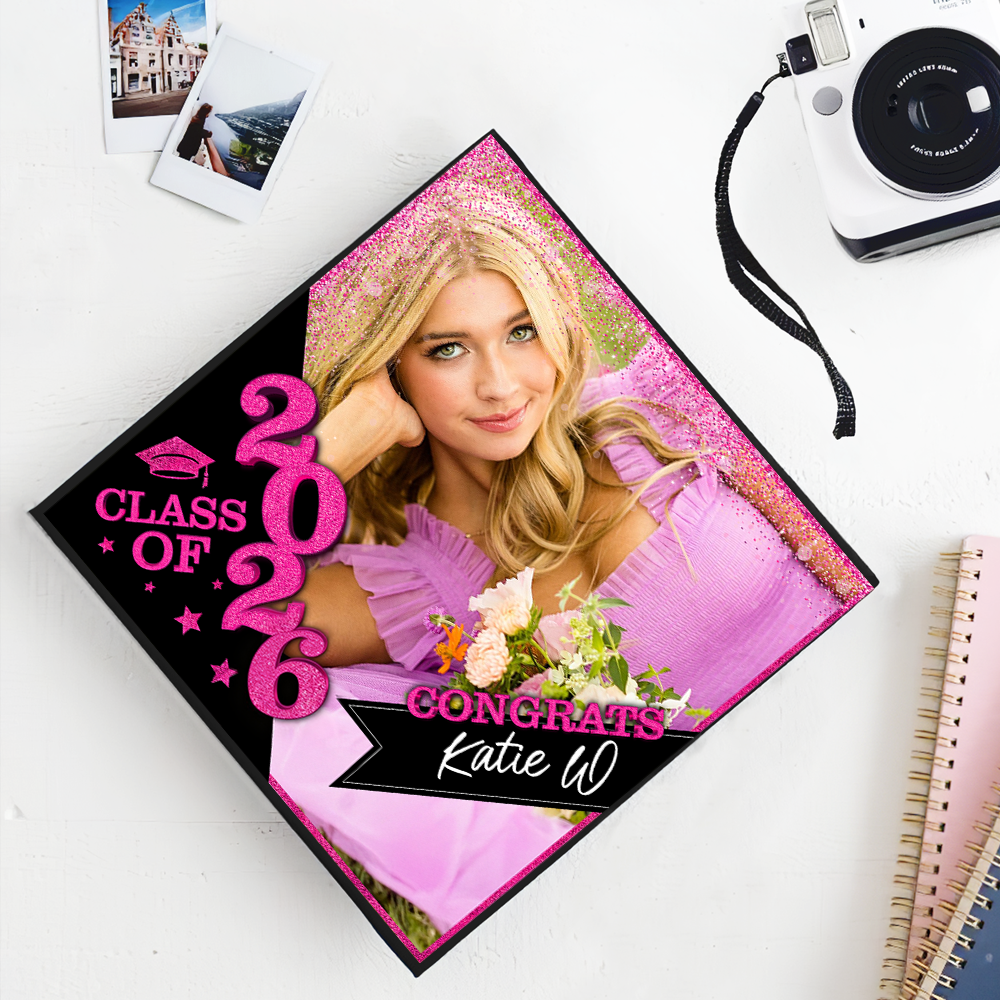Gliiter Cap Topper Class of 2026 - Decorations For Grad Cap