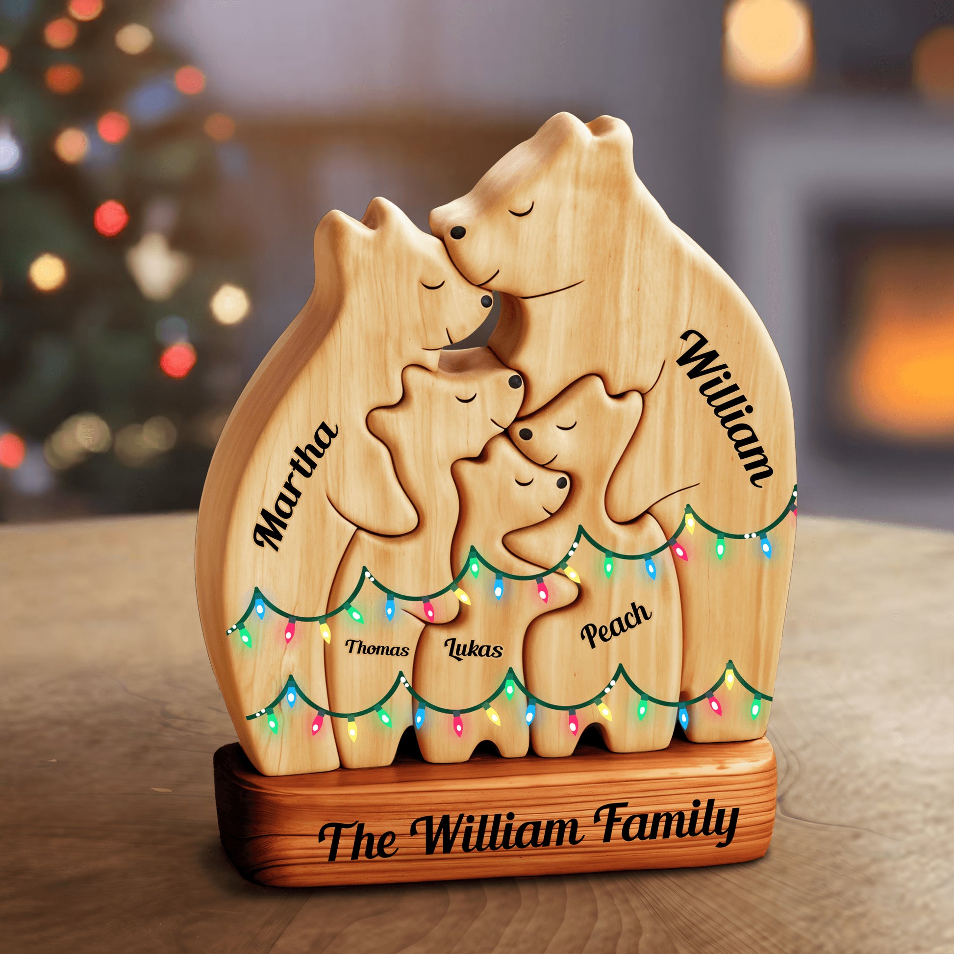 Christmas Bear Family Puzzle - Wooden Bear With Light - Gifts Family