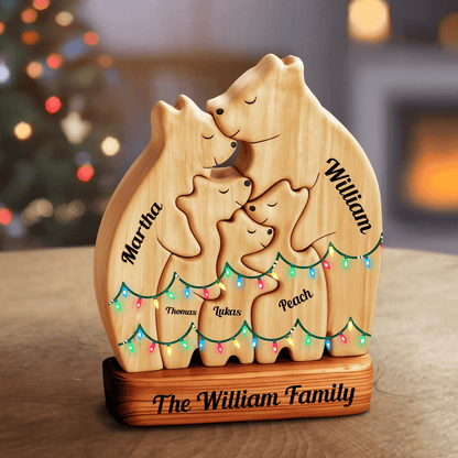 Christmas Bear Family Puzzle - Wooden Bear With Light - Gifts Family