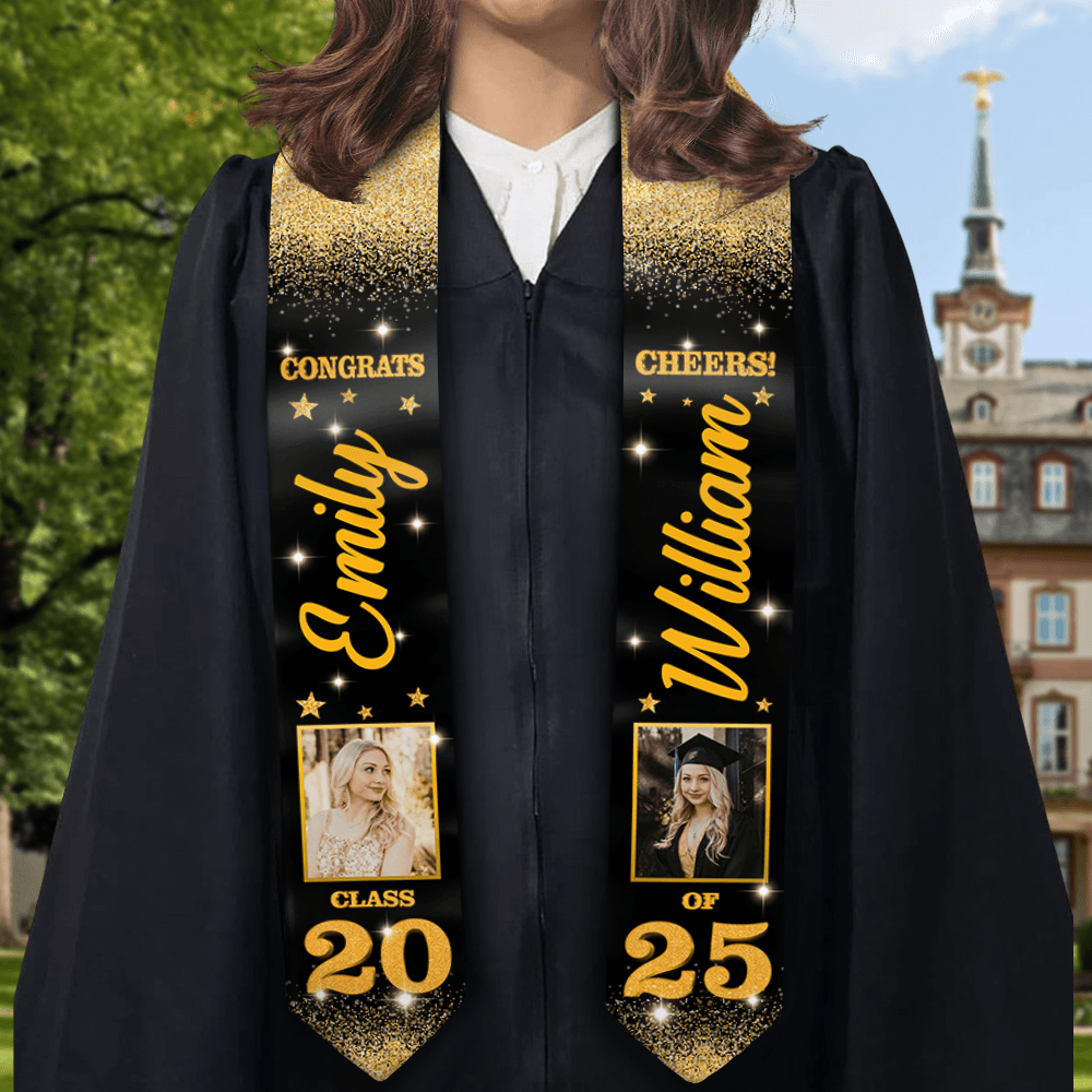 Glitter Grad Photo Stoles - 2025 Graduation Sash With Photo Gift