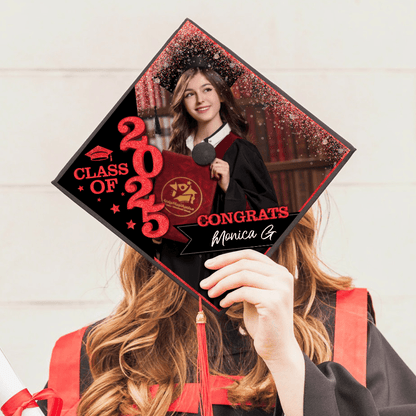 Gliiter Cap Topper Class of 2025 - Decorations For Grad Cap