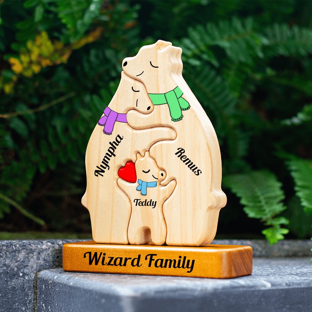 Color Scarf Bear Family Puzzle - Wooden Bear With Scarf Gifts
