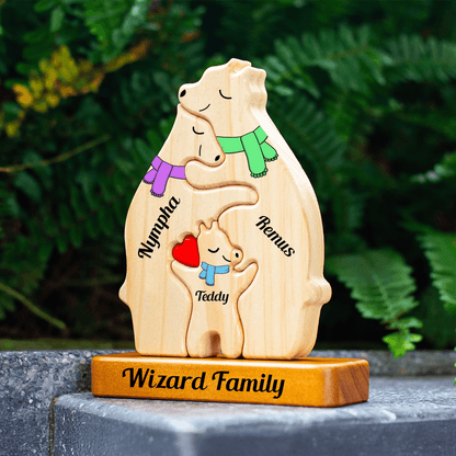 Color Scarf Bear Family Puzzle - Wooden Bear With Scarf Gifts