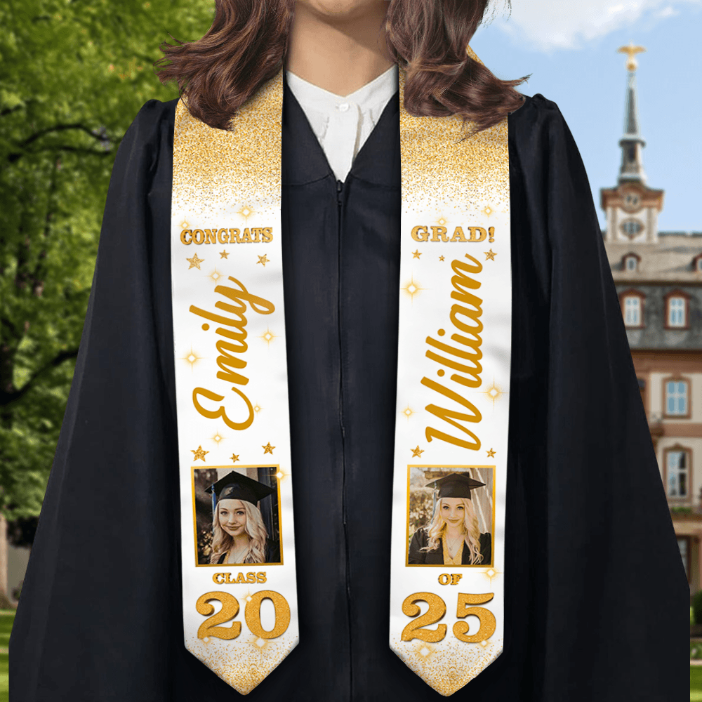 Glitter Grad Photo Stoles - 2025 Graduation Sash With Photo Gift