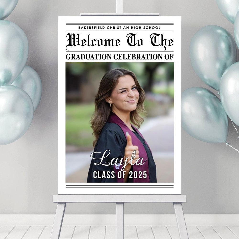 2025 Newspaper Grad Party Sign - Personalized Graduation Decoration