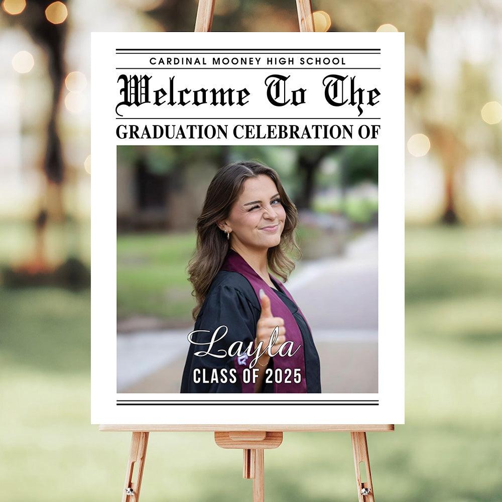 2025 Newspaper Grad Party Sign - Personalized Graduation Decoration