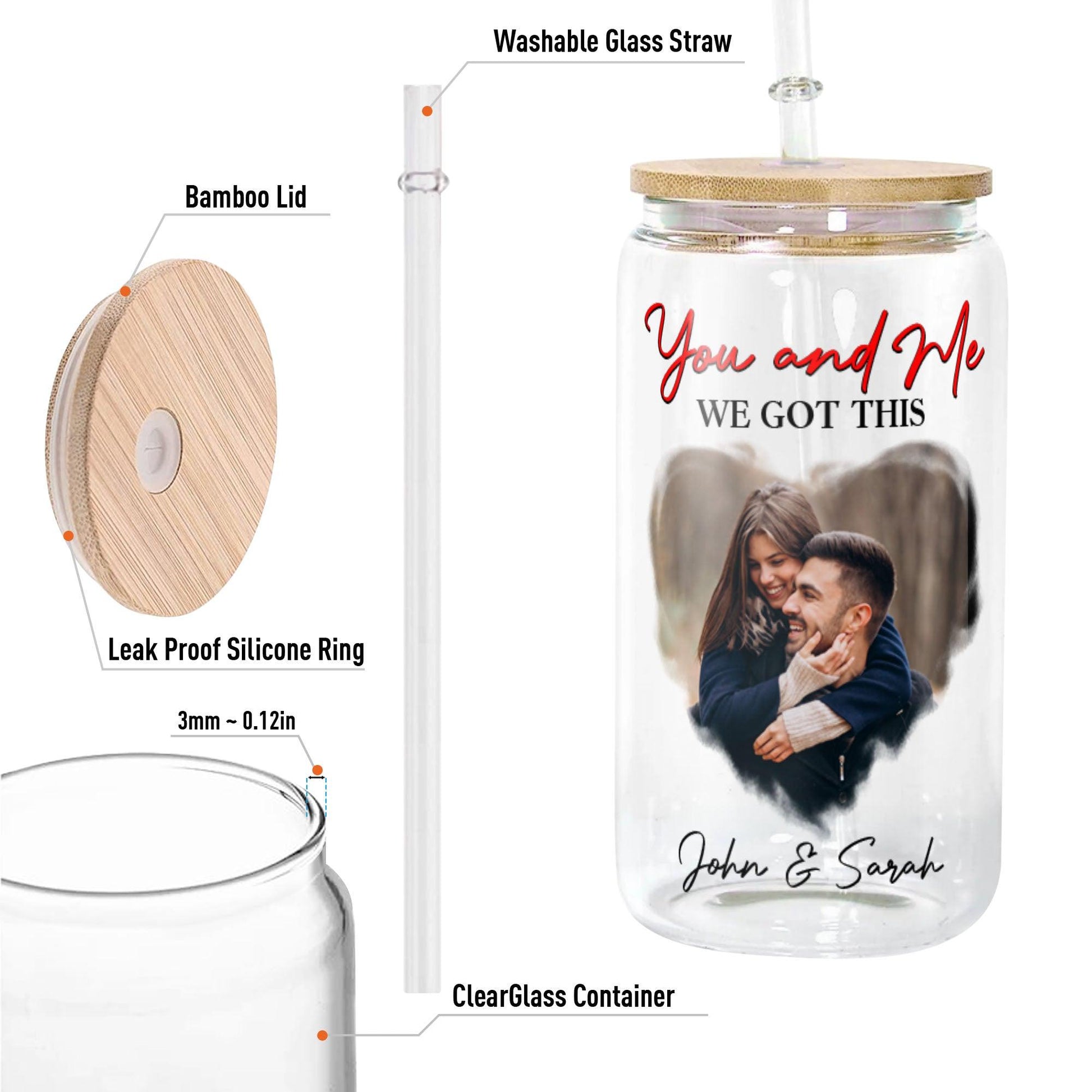 You and Me We Got This - Personalized Frosted Glass Bottle with Lid