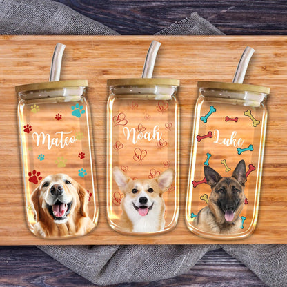 Colorfull Heart and Paw Glass Bottle/Frosted Bottle With Lid & Straw, Pet Lover Gift - Personalized Glass Bottle