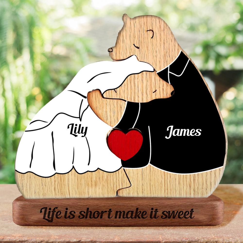 Anniversary Cozy Bear Couple - Wooden Bears Family Pet Carvings