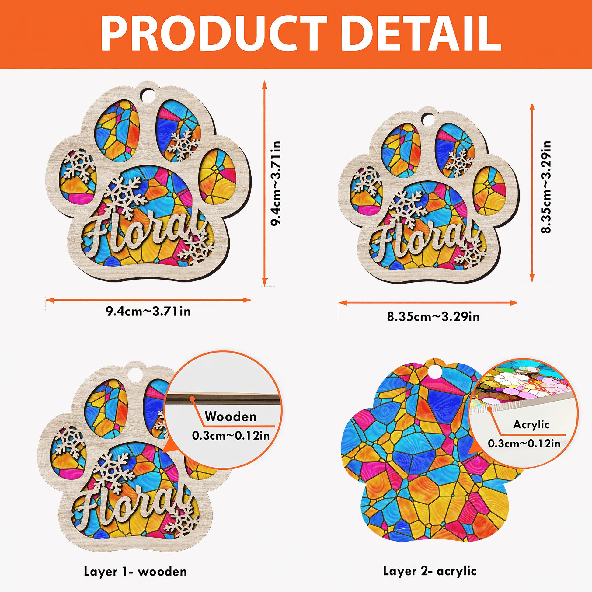 Colorful Paw Personalized Suncatcher - Pet Lover Ornament
