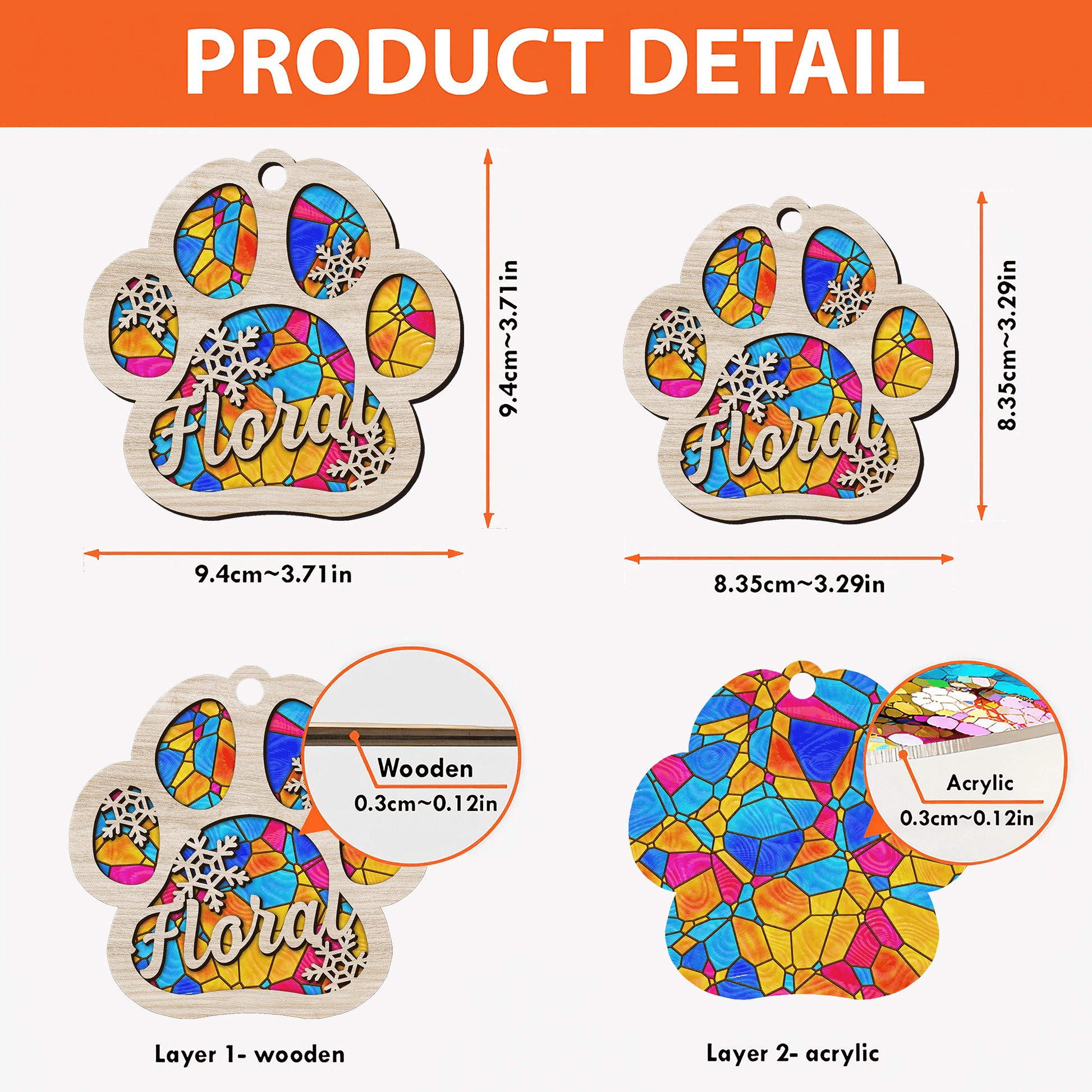 Colorful Paw Personalized Suncatcher - Pet Lover Ornament