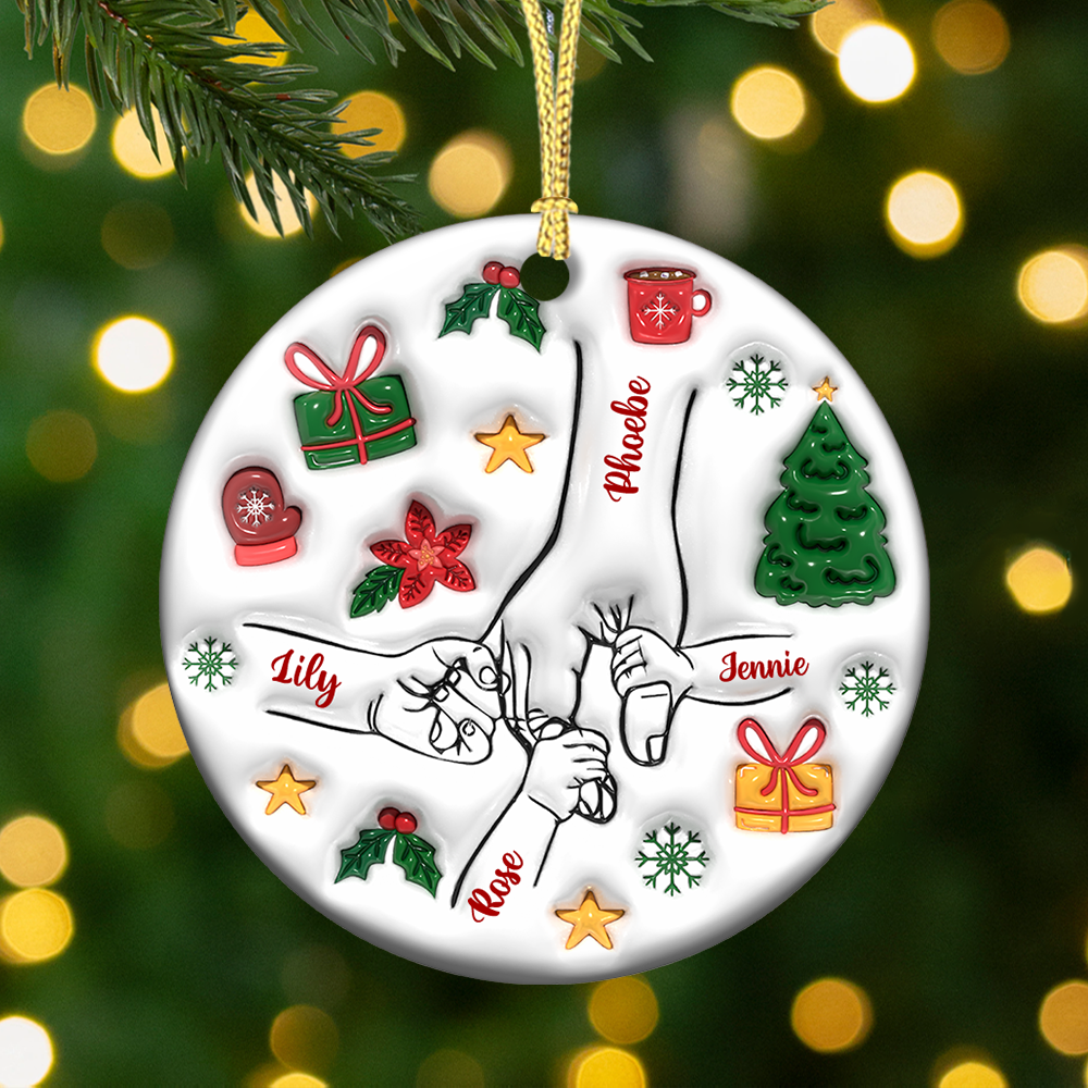 Holding Hand Christmas Vibe - Personalized Ceramic Ornaments - 3D Effect Ornament