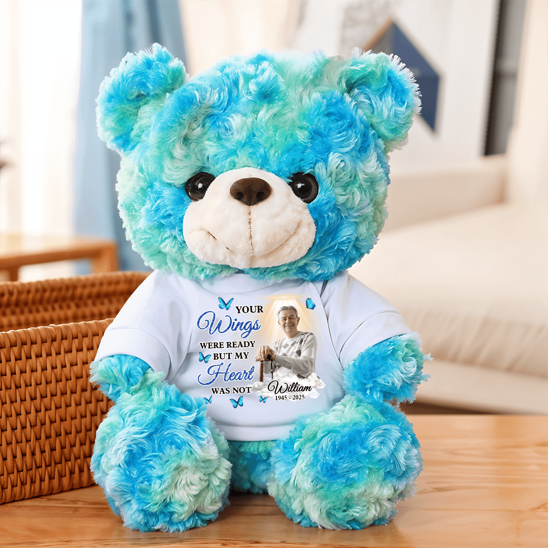 Your Wings Were Ready Memorial Bear - Teddy Bear With Personalized Photo Shirt