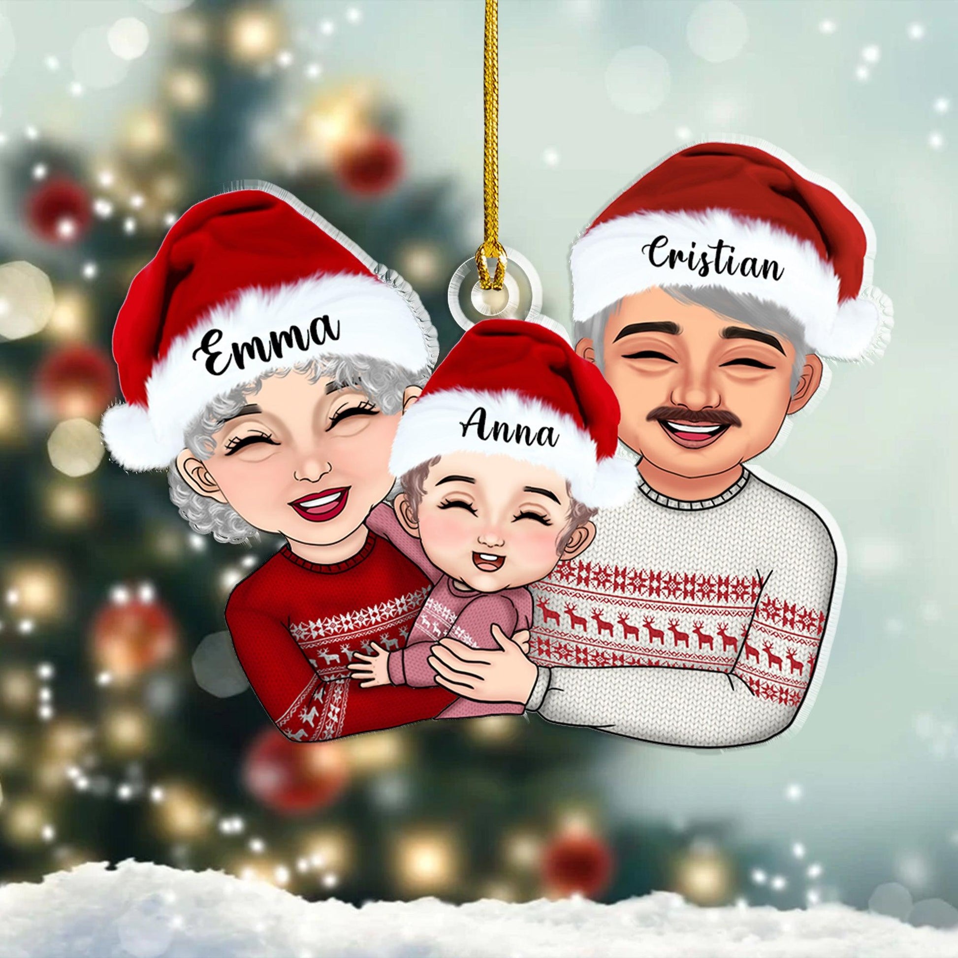 Grandpa, Grandma & Grandkid Christmas - Custom Acrylic Ornament