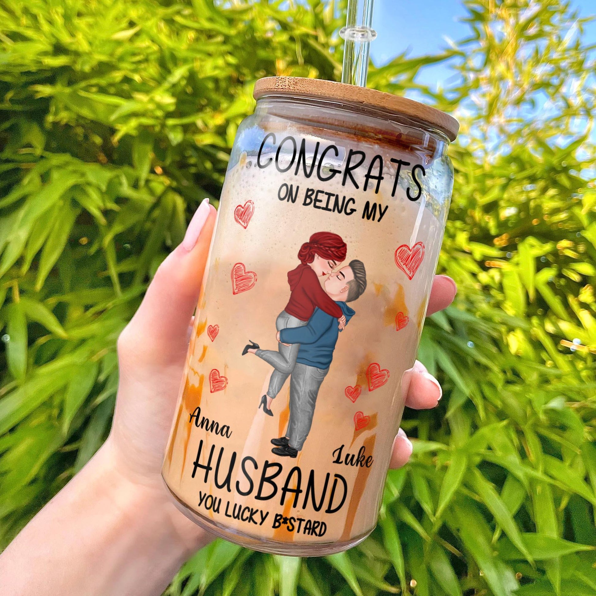Congrats On Being My Husband Glass Bottle - Personalized Gift