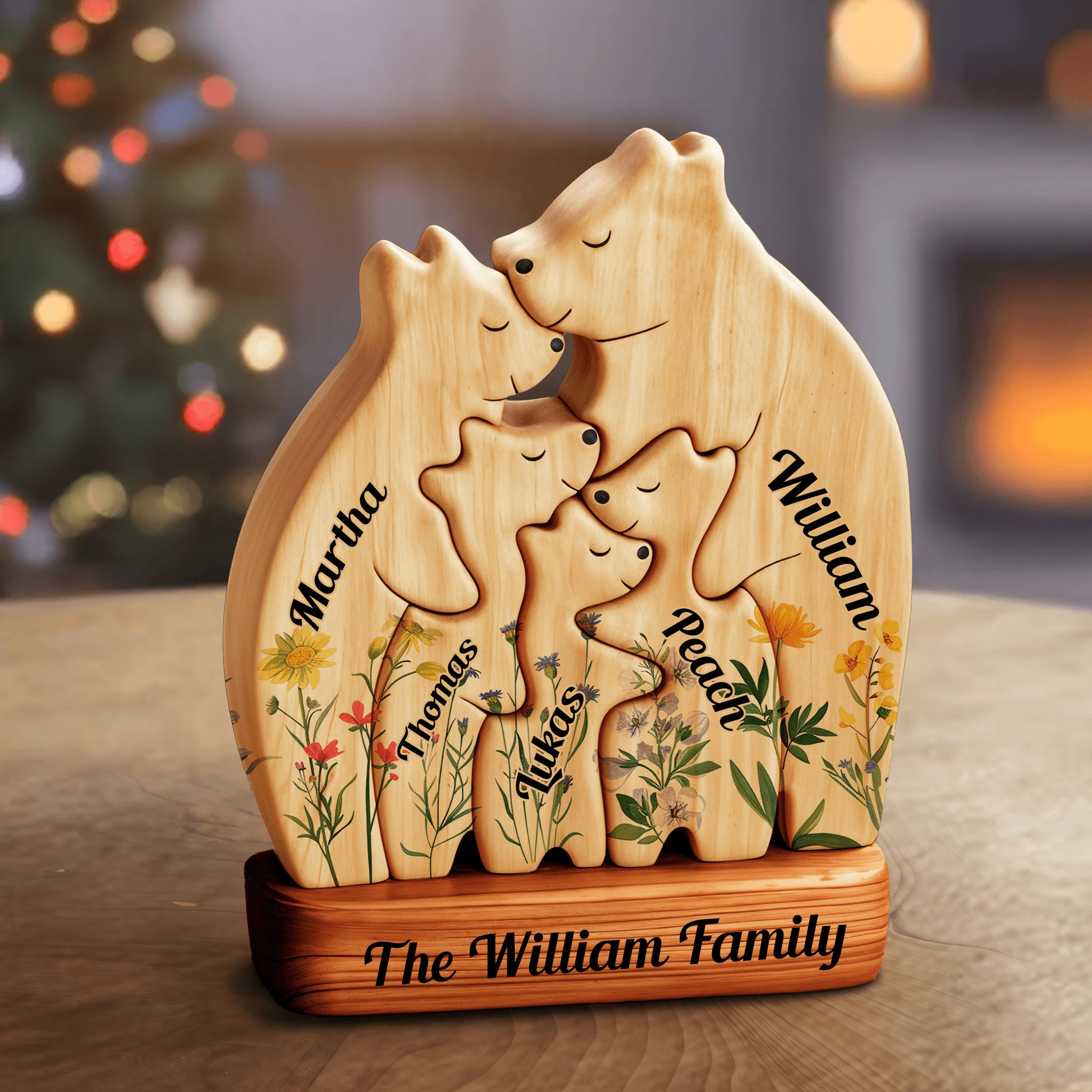 Flower Wooden Bear Family Puzzle - Mother's Day Gift Idea