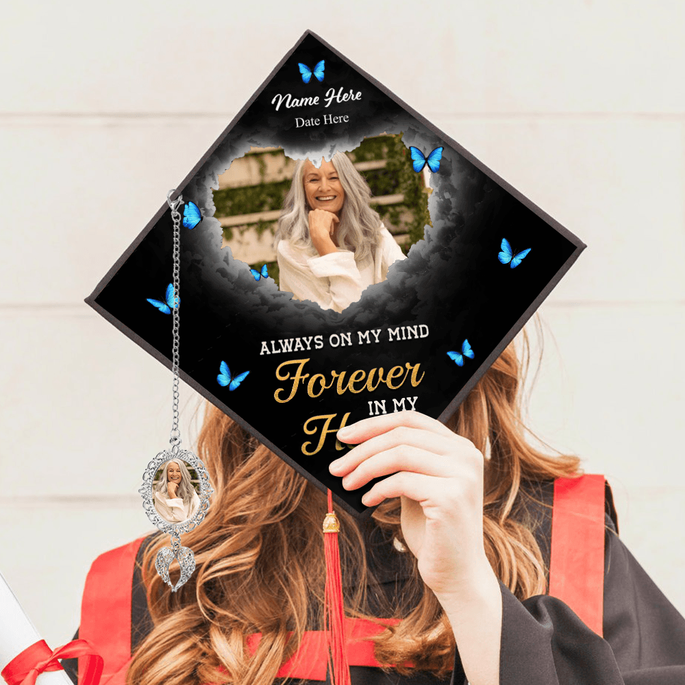 Forever In My Heart - In Loving Memories Cap Topper - Custom Photo Tassel