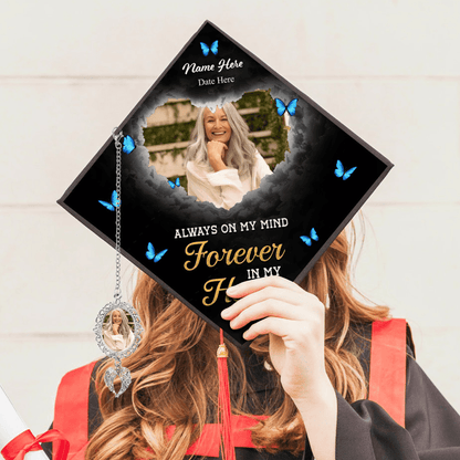 Forever In My Heart - In Loving Memories Cap Topper - Custom Photo Tassel