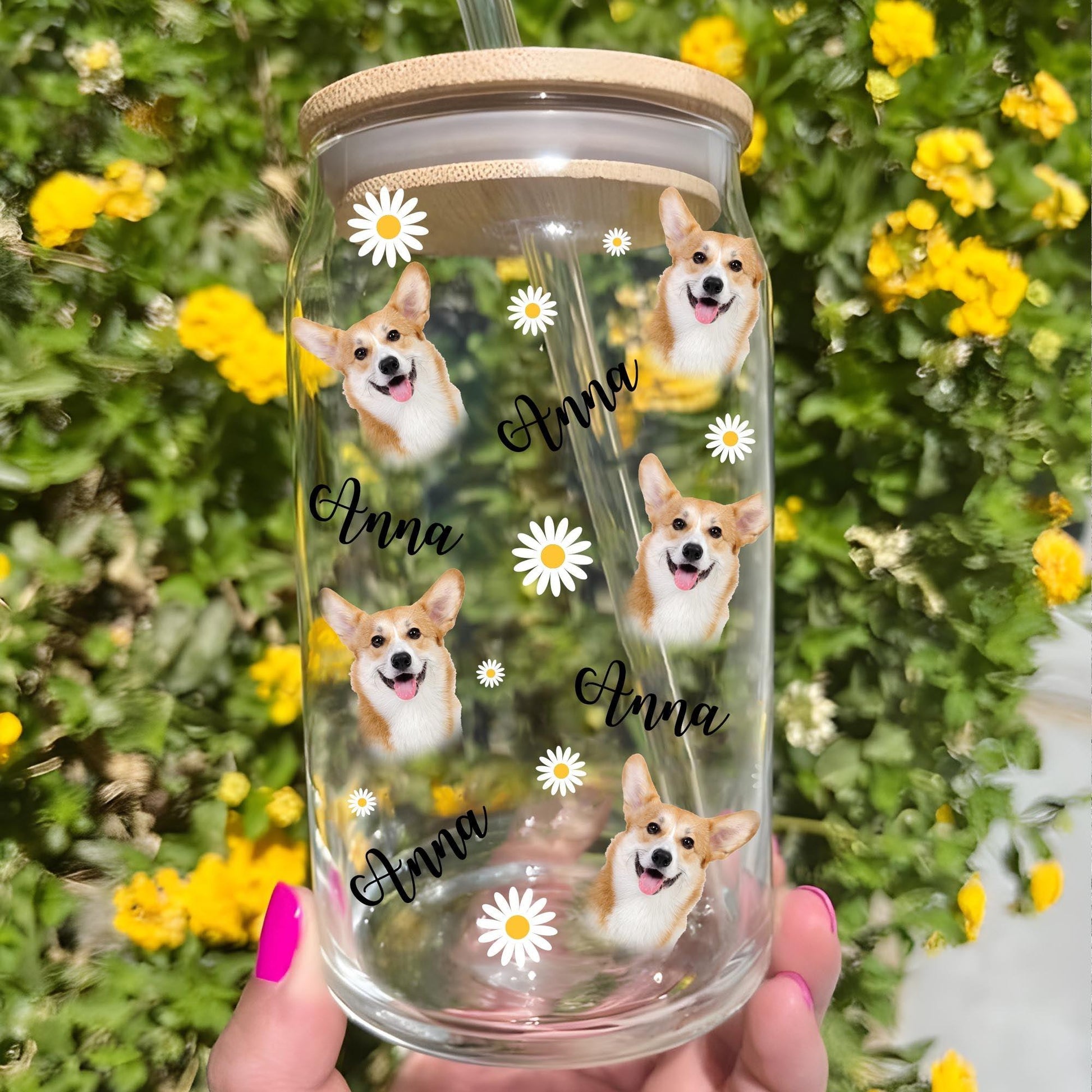 Sunflower Pet Face Glass Bottle - Personalized Pet Gift