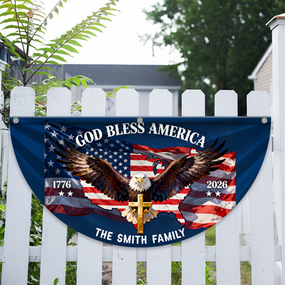 God Bless America Family Name 250th Birthday - America Freedom With Eagle - Non-Pleated Fan Flag