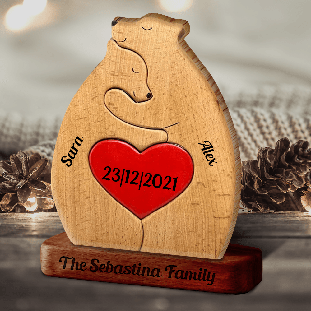 Personalized Wooden Bears Couple - Wooden Pet Carvings