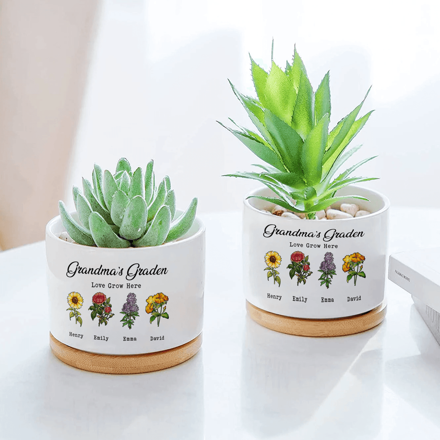 Plant Pot - Birth Month Flowers Pot - Gifts For Mom And Grandma