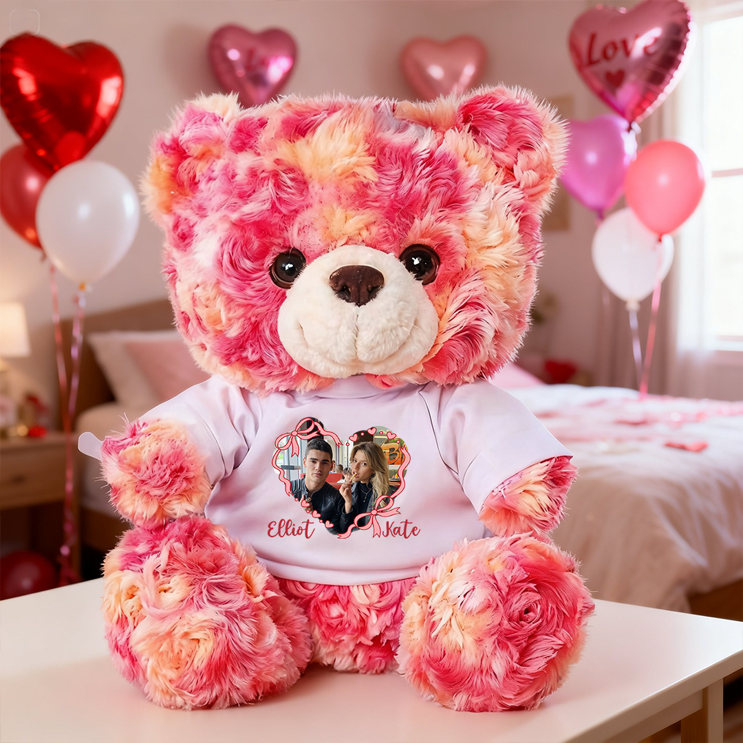 Happy Valentine's Day Heart - Teddy Bear With Personalized Photo Shirt