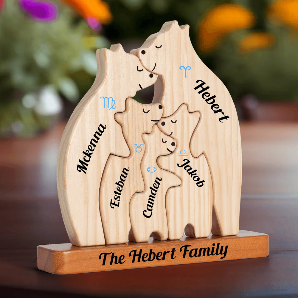 Zodiac Wooden Bears Family - Bear Shaped Wood Puzzle with Custom Name