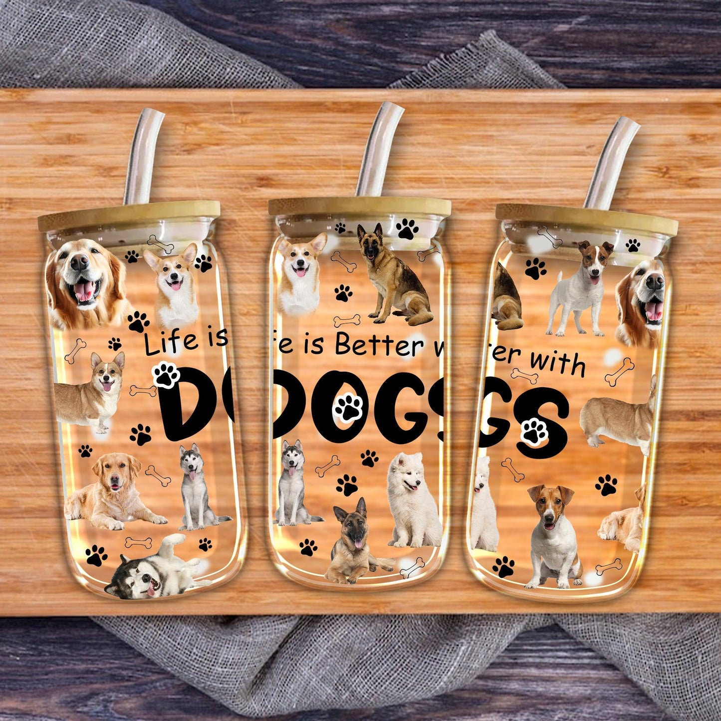 Life Is Better With Dogs - Custom Christmas Frosted Glass Bottle