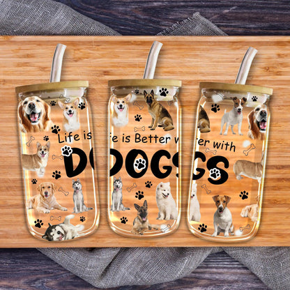 Life Is Better With Dogs - Custom Christmas Frosted Glass Bottle