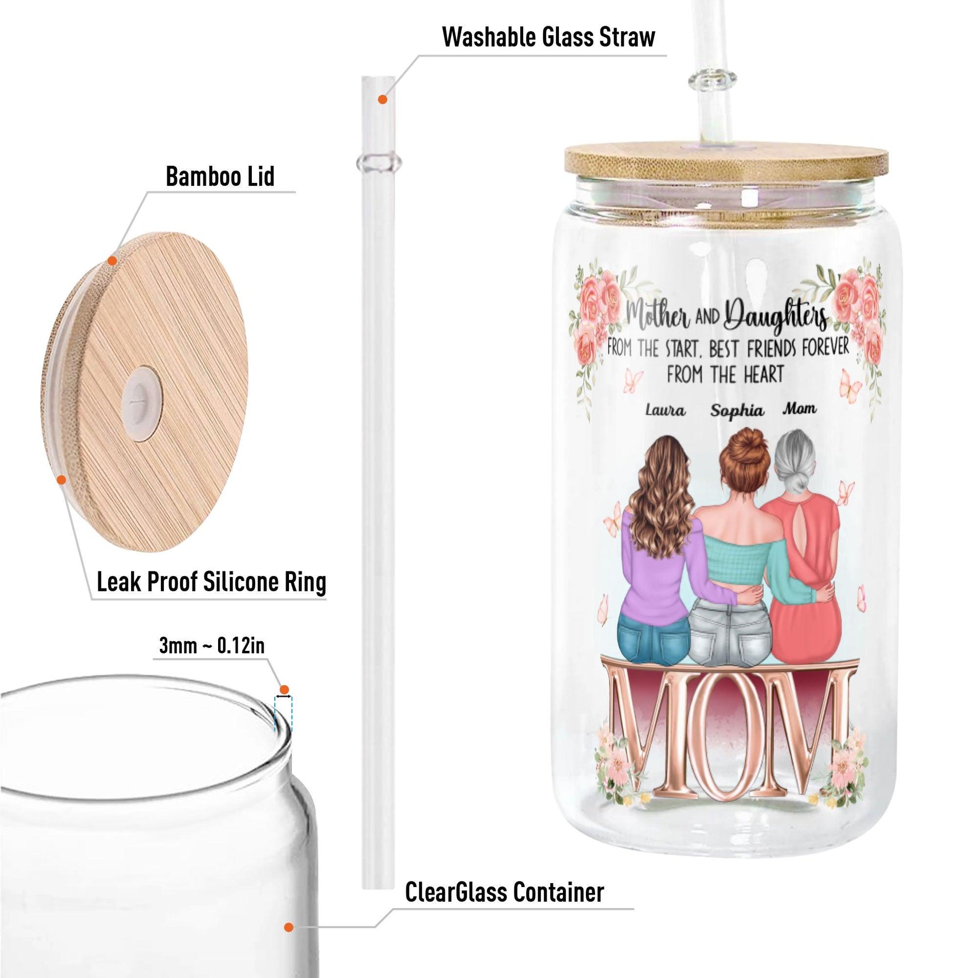Mother and Daughter Bottle - Personalized Glass Bottle Mother Gift