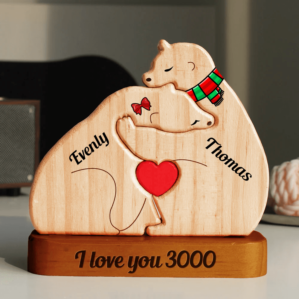 Cozy Bear Family Hugging Season - Wooden Pet Carvings Puzzle